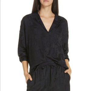 VINCE Pajama style jacquard satin floral blouse